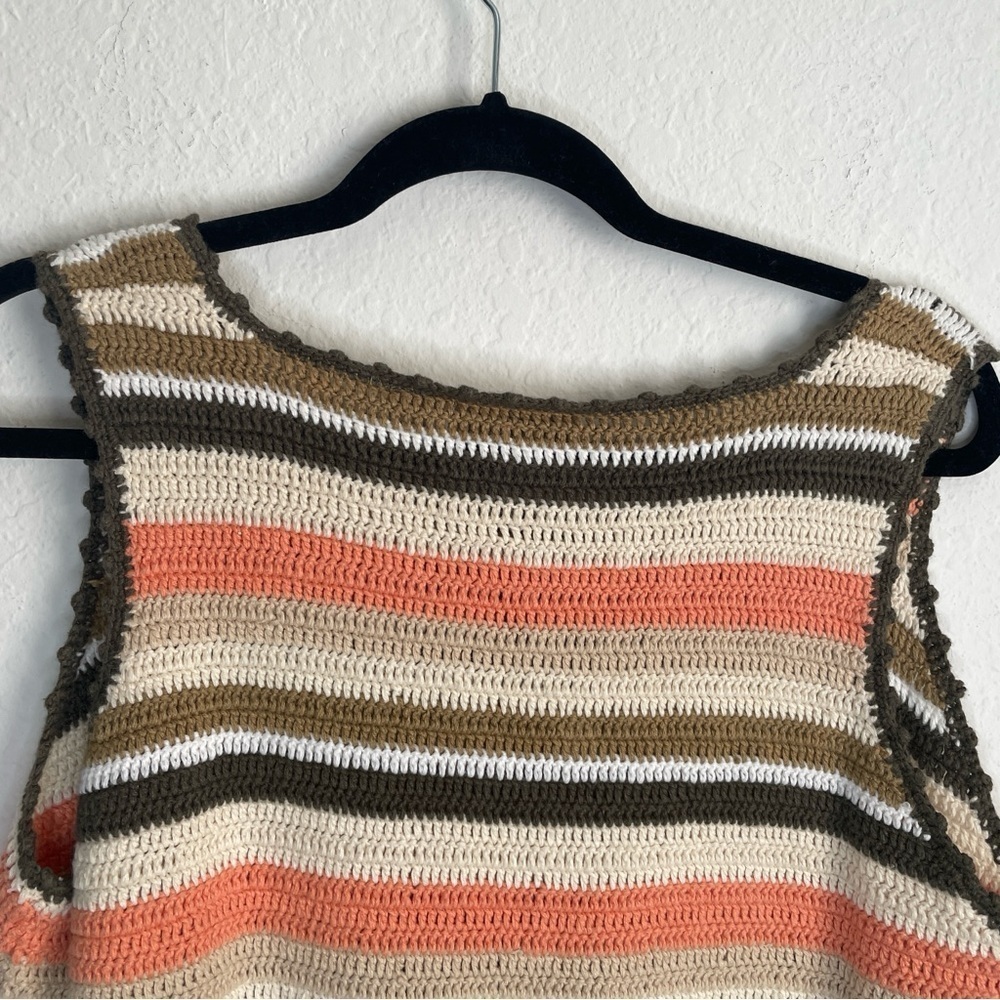 Liz Claiborne Crochet 90s Tank Top Coral Green Cottagecore Beach Coastal Boho - Picture 4 of 5
